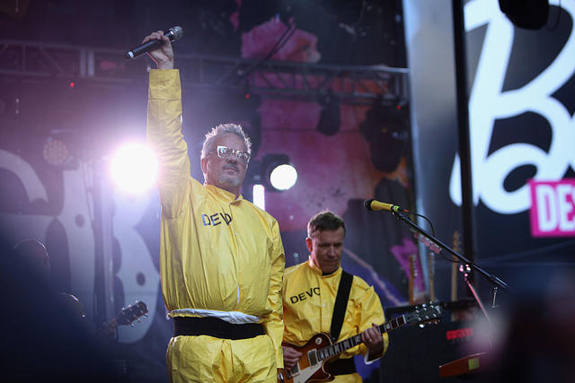 NEW YORK, NY - OCTOBER 12: Mark Mothersbaugh and Bob Mothersbaugh of Devo performs at CBGB Music & Film Festival 2014 - Times Square Concerts on October 12, 2014 in New York City. (Photo by Anna Webber/Getty Images for CBGB)